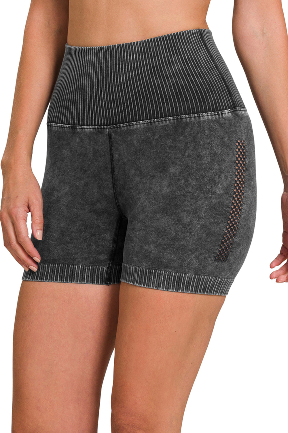 Stone Washed Seamless High Waist Biker Shorts
