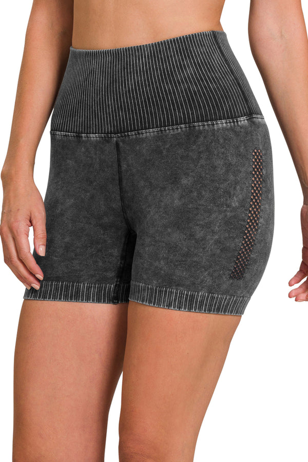 Stone Washed Seamless High Waist Biker Shorts