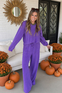 Zenana-Raised Rib Round Neck Pullover and Pants Set