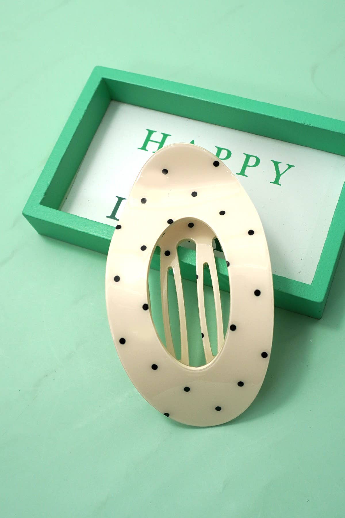 Off White Polka Dot Flat Claw Clip