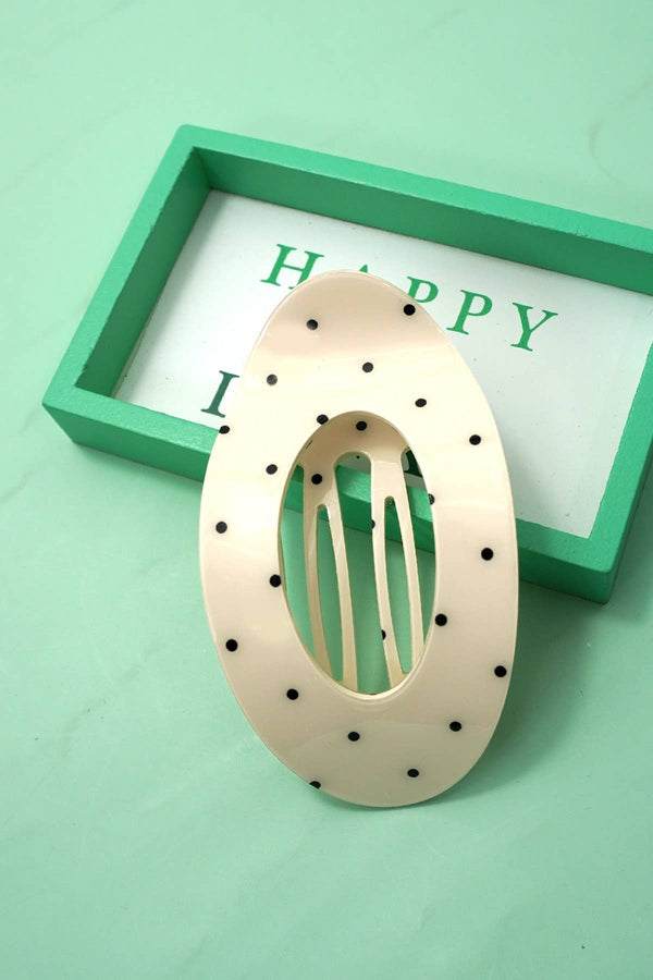 Off White Polka Dot Flat Claw Clip