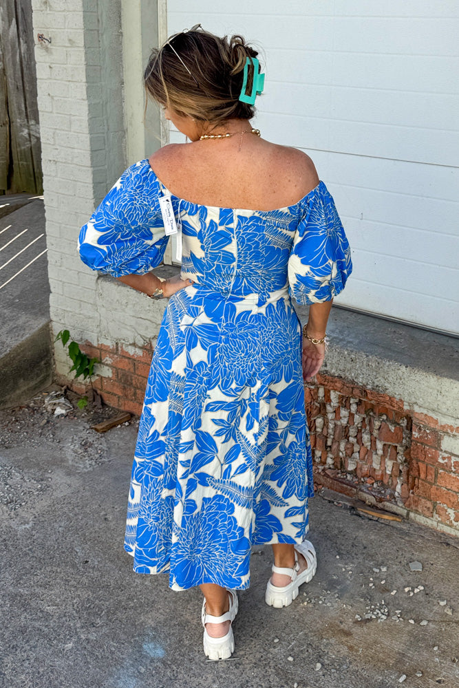 Olivaceous-Blue Floral Midi Dress | Simply Dixie Boutique