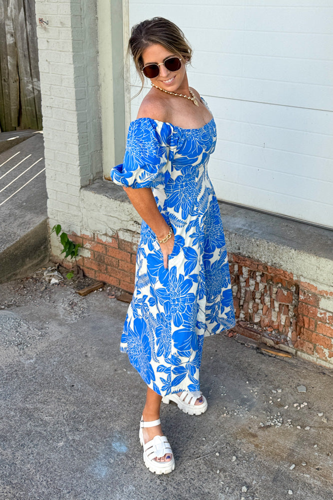 Olivaceous-Blue Floral Midi Dress | Simply Dixie Boutique Small Olivaceous-Blue Floral Midi Dress | Simply Dixie Boutique Small