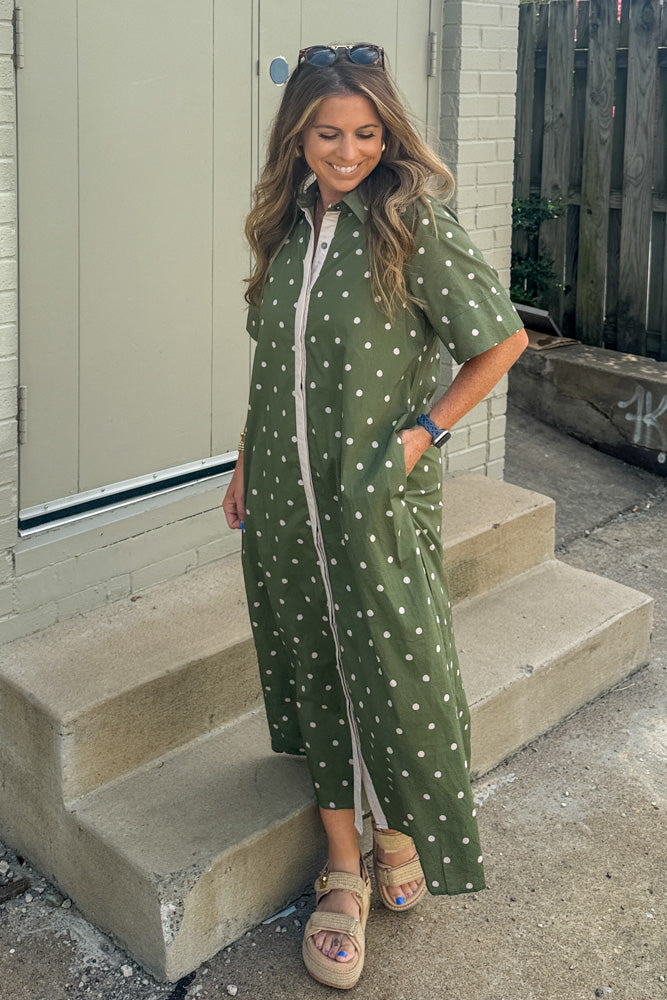 Dots Are Fun Midi Dress-Olive