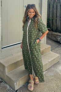 Dots Are Fun Midi Dress-Olive