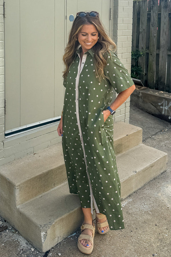 Dots Are Fun Midi Dress-Olive