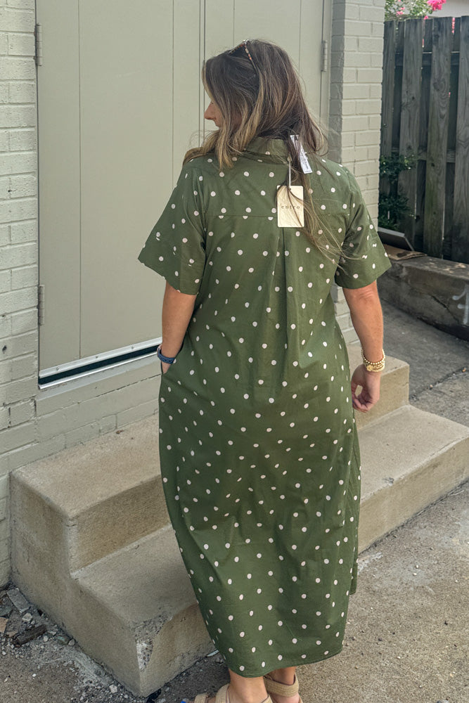 Dots Are Fun Midi Dress-Olive