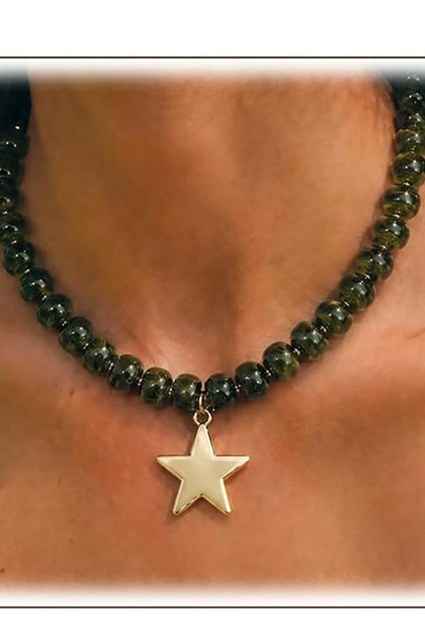 Olive Green Beaded Star Necklace