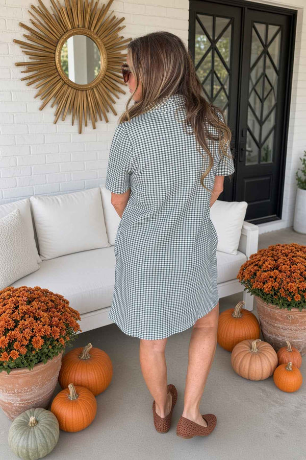 Check Her Out Zip Front Dress-Hunter Green