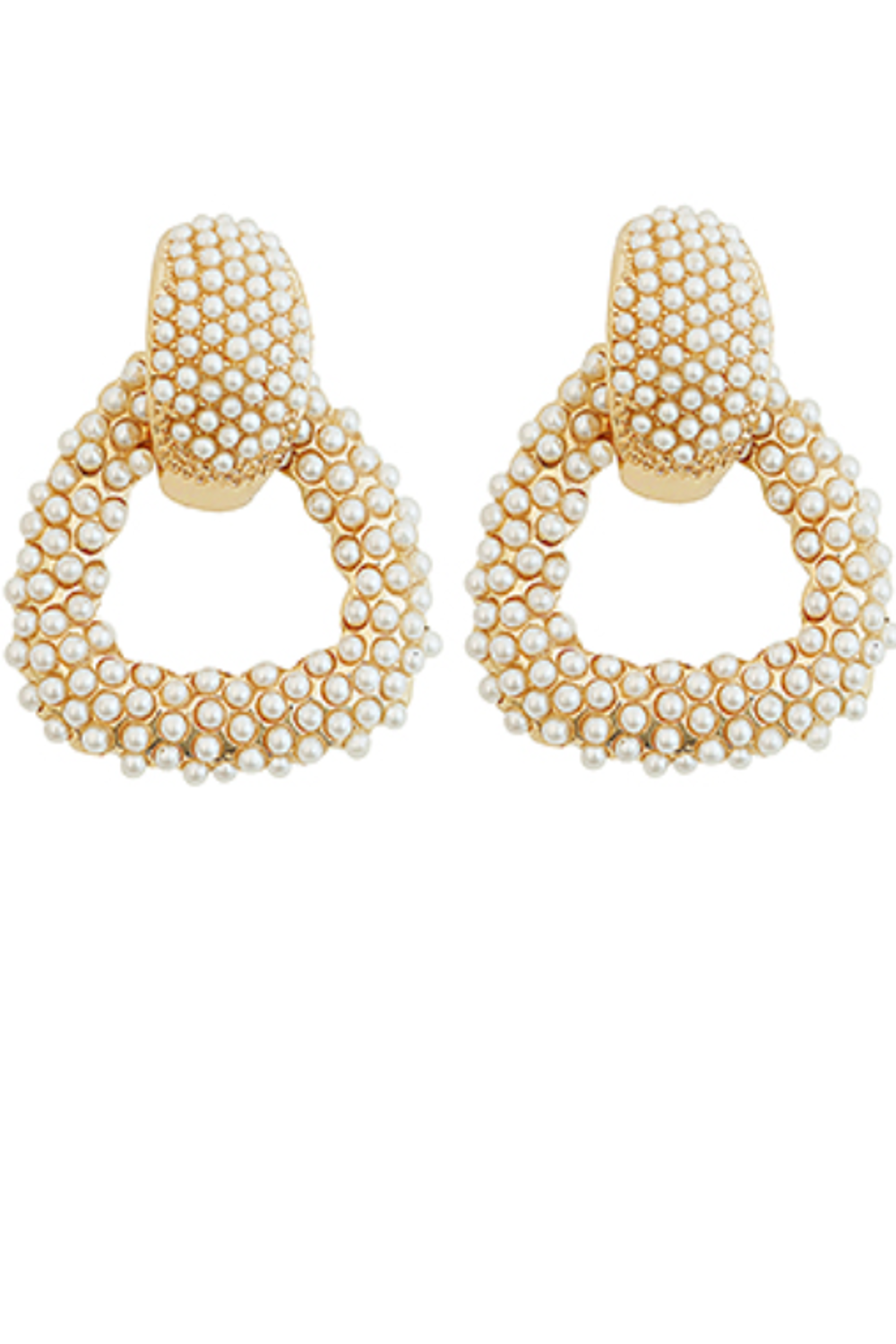 Pave Door Knocker Earrings-Cream/Gold