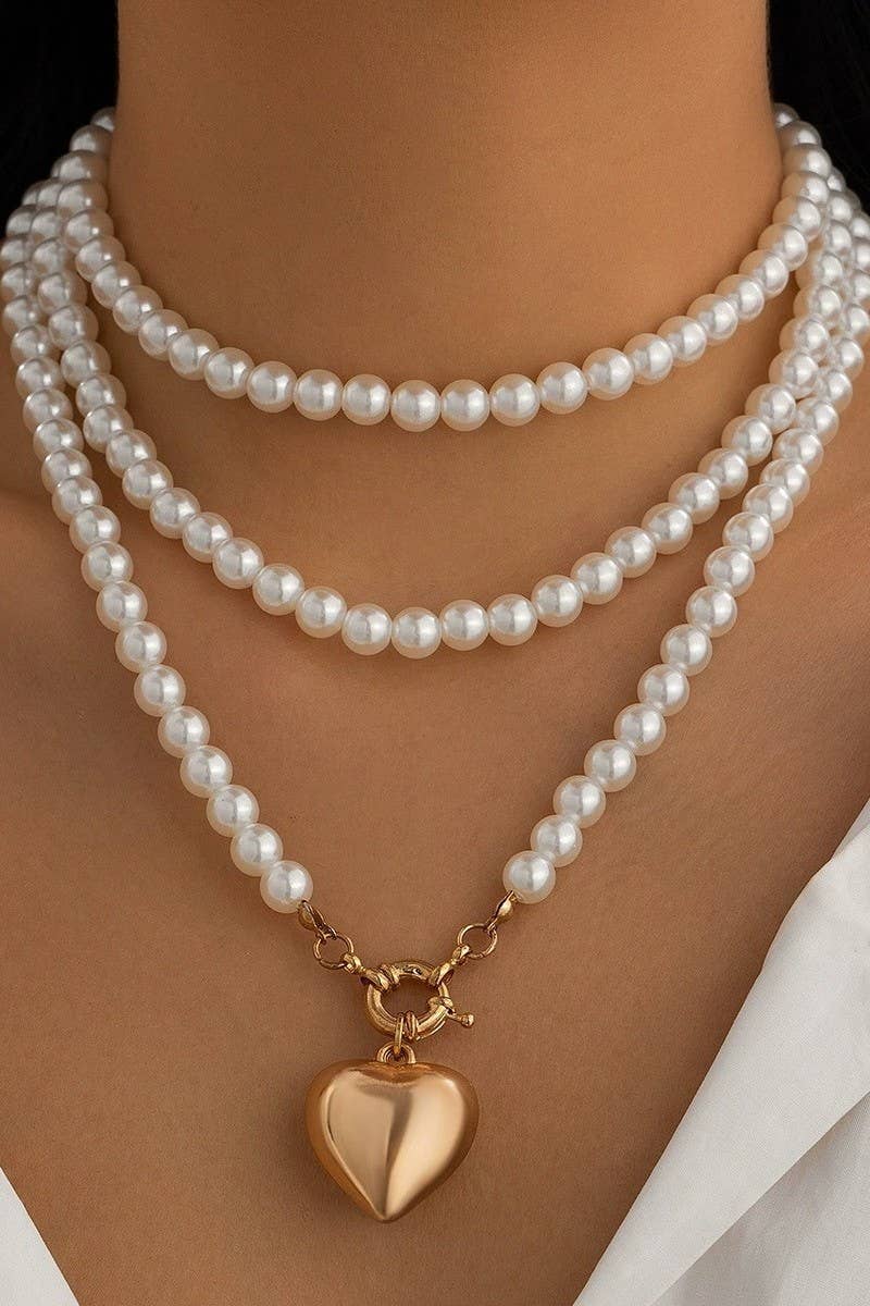 Pearl Wrap Heart Necklace Gold