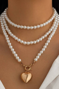 Pearl Wrap Heart Necklace Gold