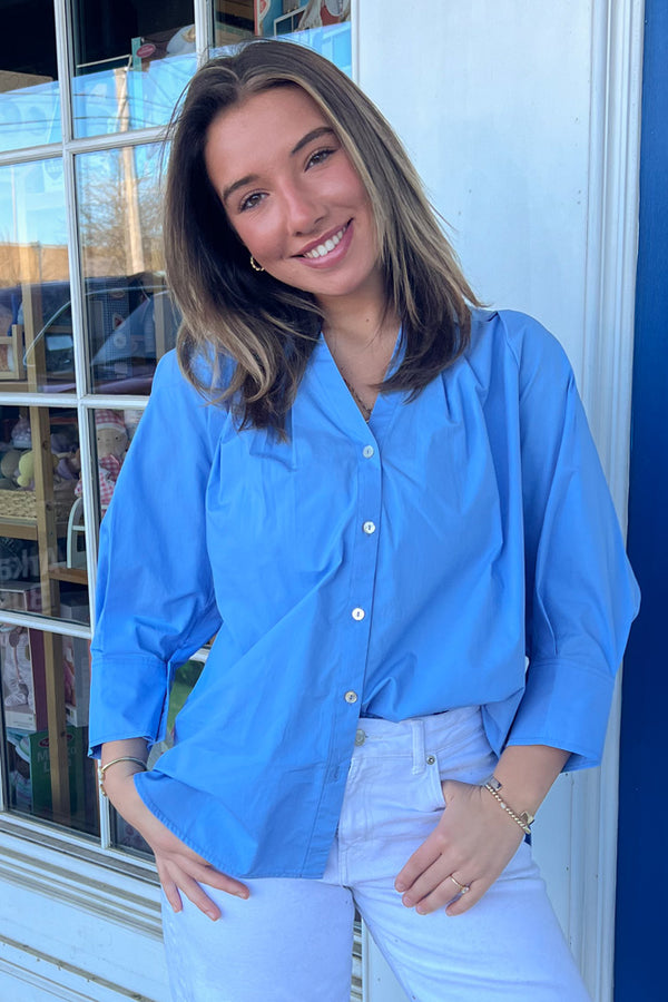 Pinch Clothing Blue Button Up Poplin Top | Simply Dixie