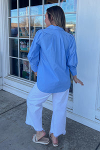 Pinch Clothing Blue Button Up Poplin Top Back