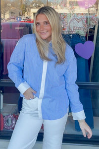 Pinch Striped Button Up Blue at Simply DixieBoutique