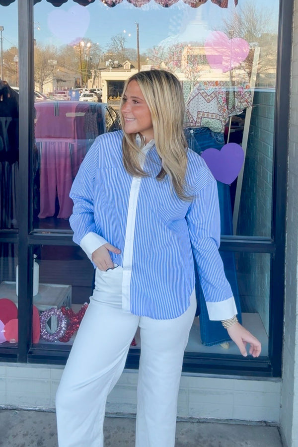 Pinch Striped Button Up Blue at Simply Dixie In Little Rock