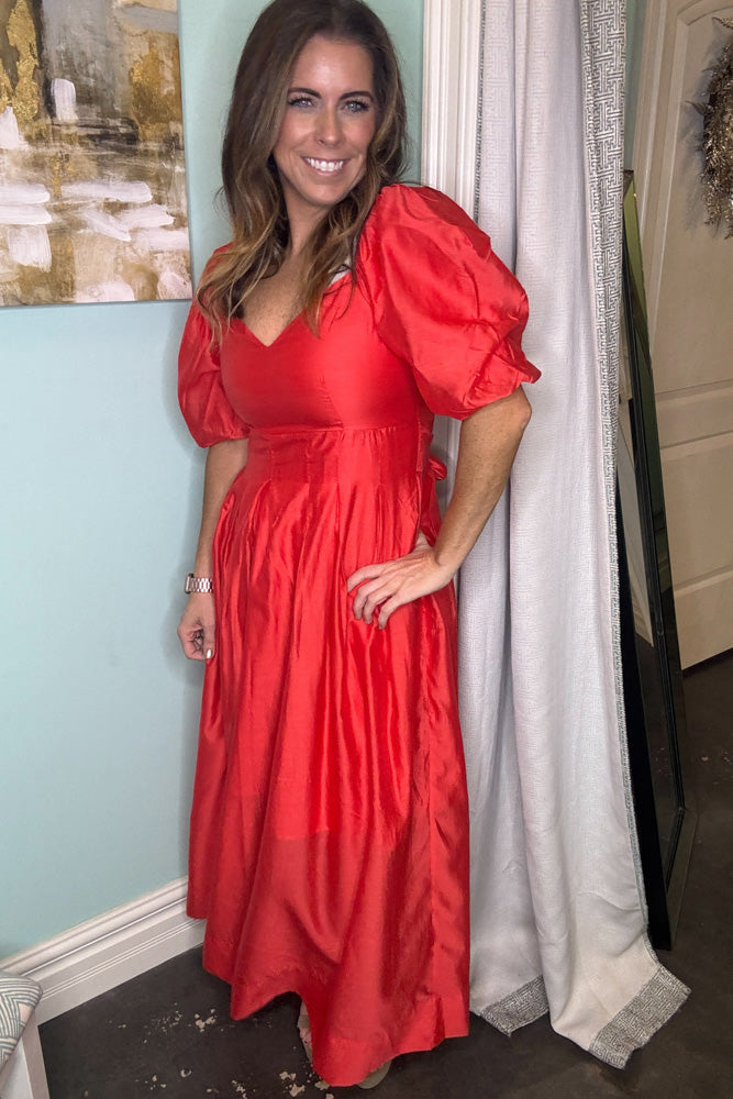 SALE-Sweetheart Neckline Maxi Dress-Tomato Red Medium