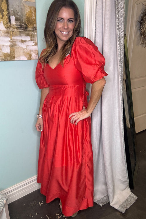SALE-Sweetheart Neckline Maxi Dress-Tomato Red Medium SALE-Sweetheart Neckline Maxi Dress-Tomato Red Medium