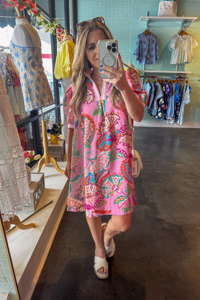 Umgee Pink Paisley Print Dress Mirror Pic