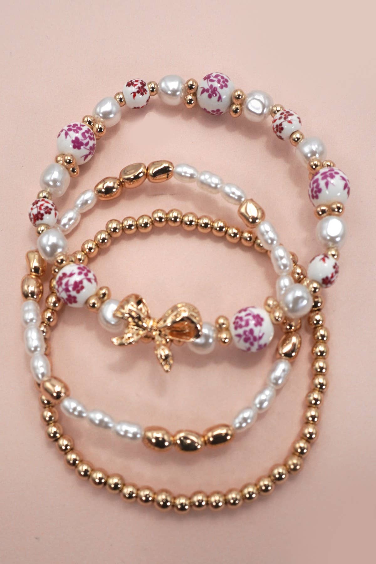 Pink Bow Stretch Bracelet Set