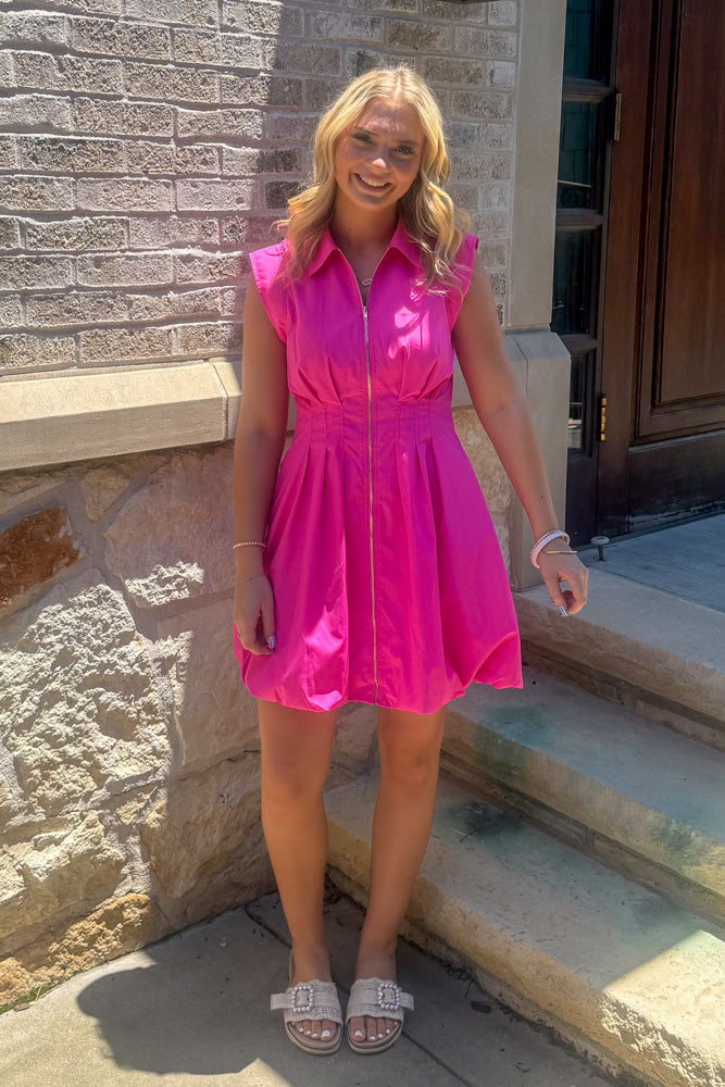 Pink Bubble Hem Entro Dress Zip Front