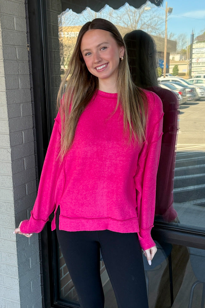 Zenana-Brushed Melange Hacci Oversized Side Slit Sweater – Simply