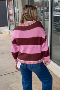 Just Another Night Striped Sweater-Pink/Brown