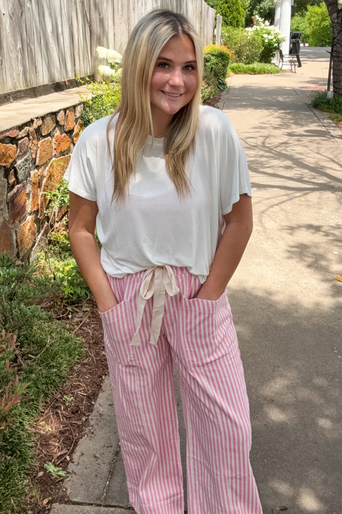 & Merci Pink Striped Casual Pants