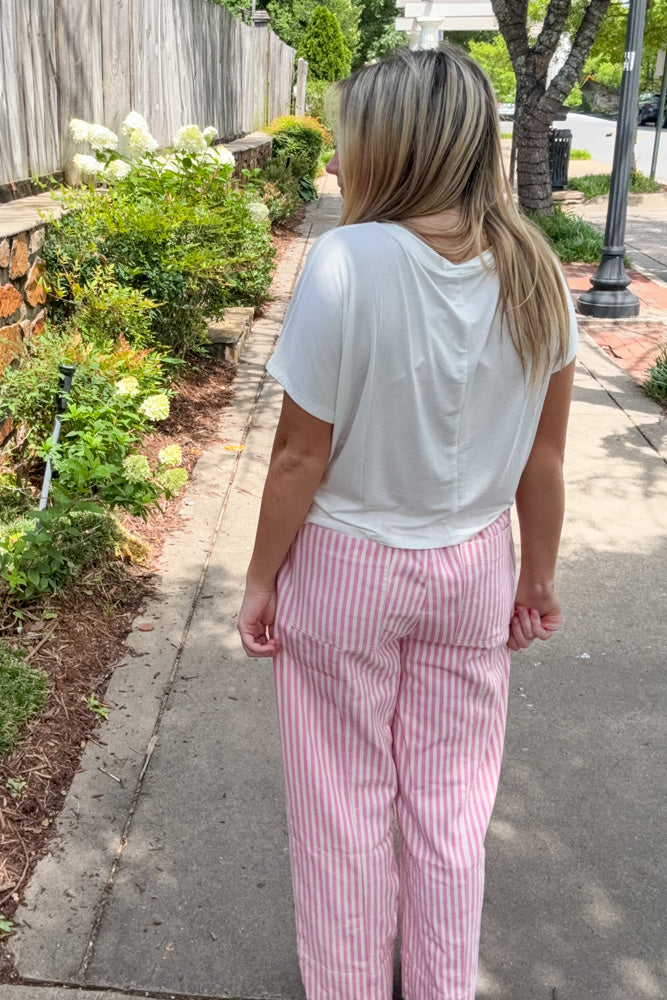 Pink Striped Casual Pants back