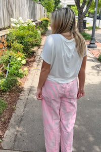 Pink Striped Casual Pants back