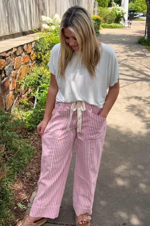 Pink Striped Casual Pants