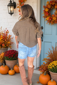 Plaid Cropped Top Olivaceous Back