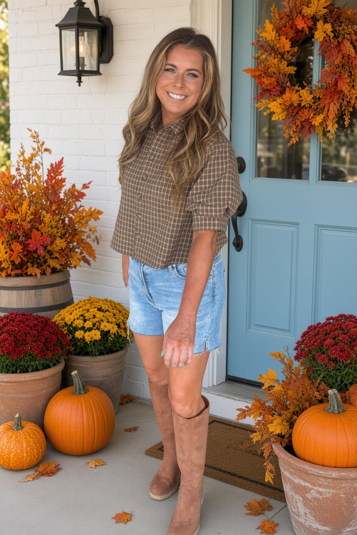 Plaid Cropped Top Olivaceous Side Shot