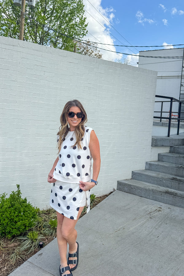 Matching White and Black Polka Dot Skirt Set