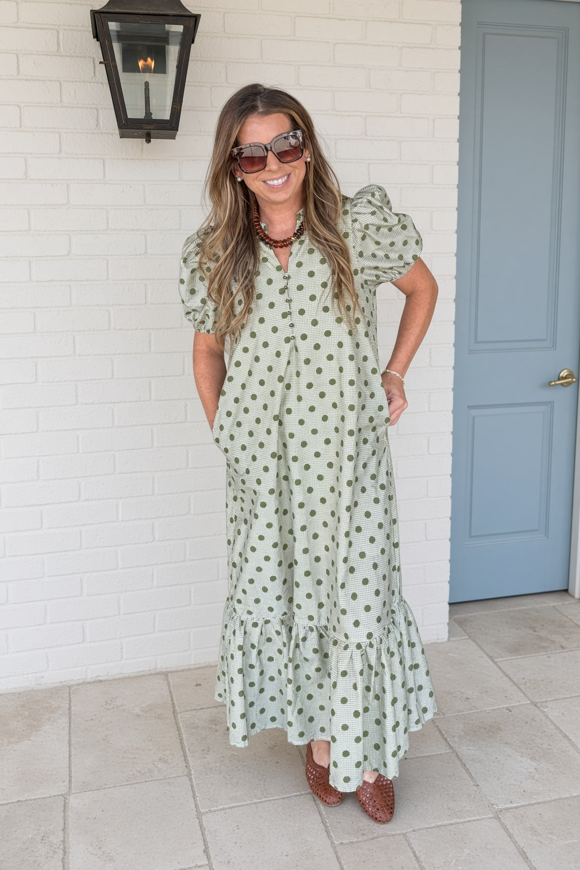 Entro Polka Dot Midi Dress Olive