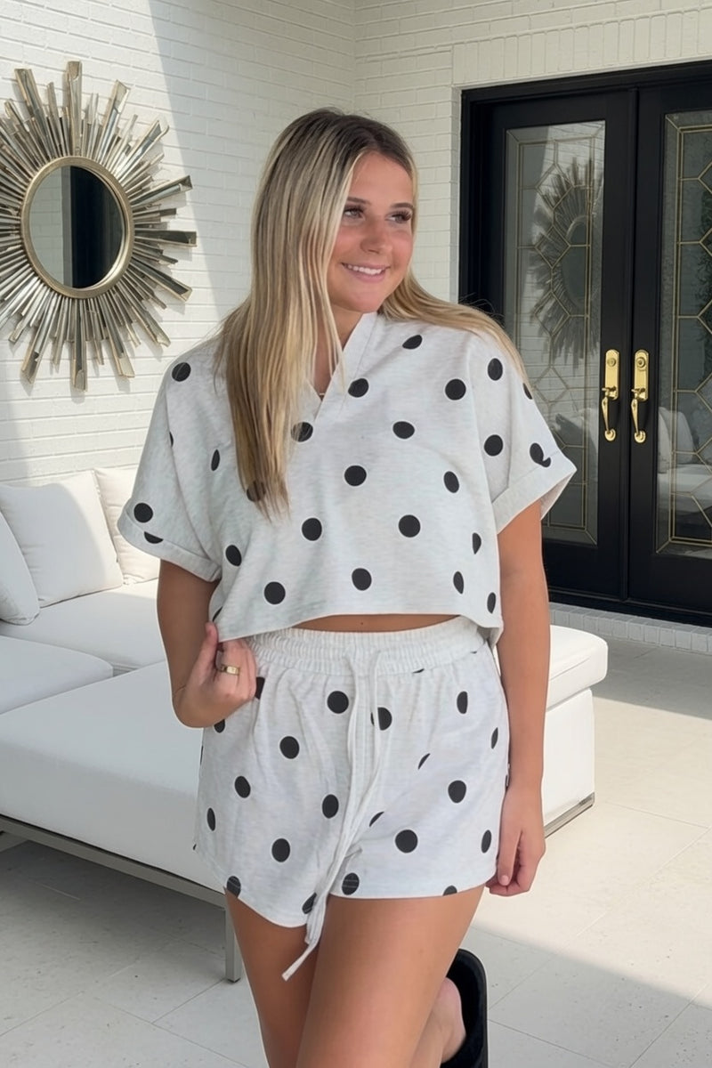 Polka Dot Shorts Set with collar