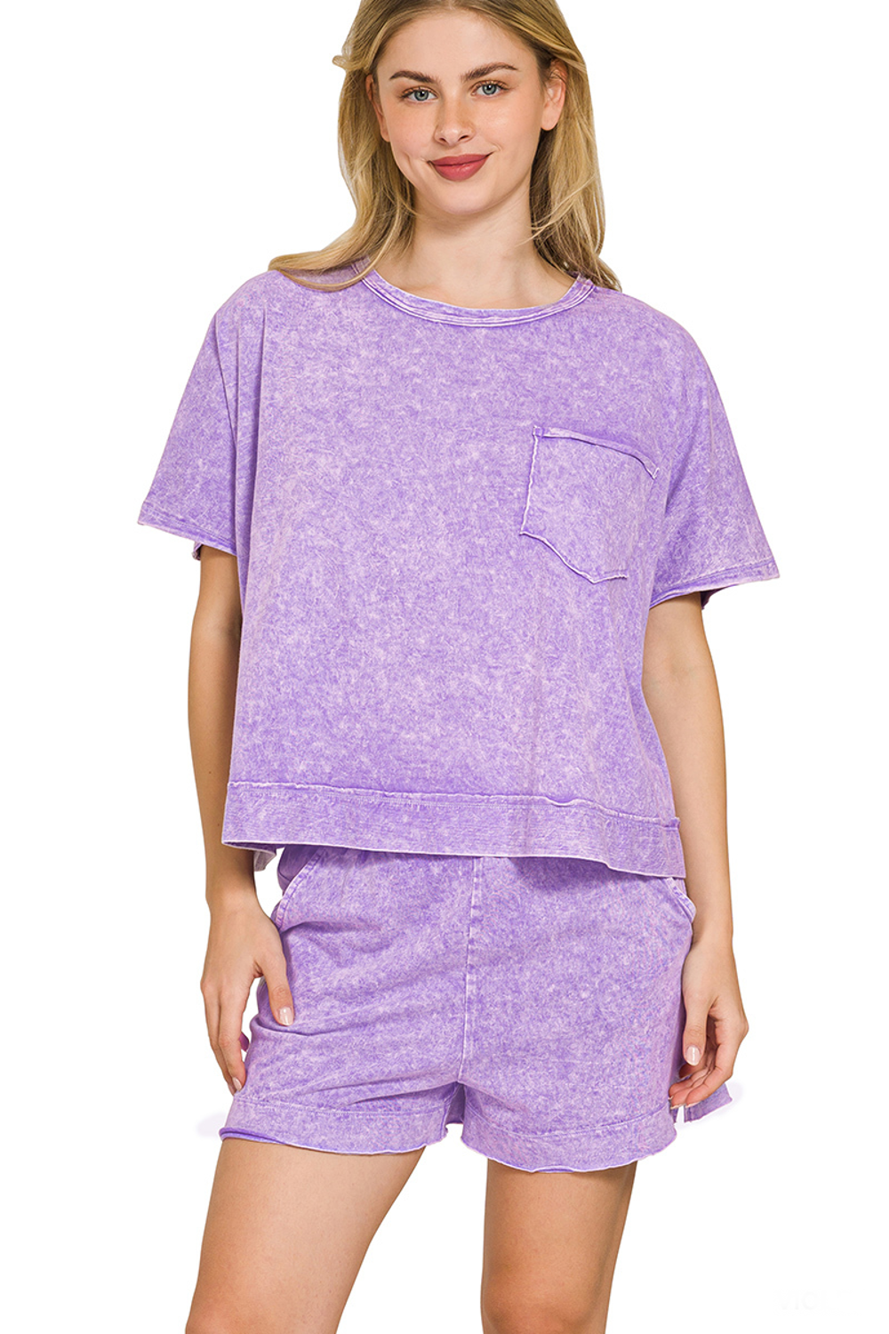 Halo Snow Washed Boxy Top And Shorts Set