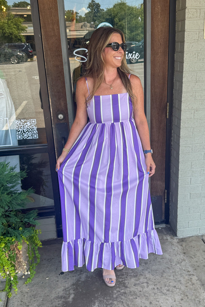The Sharon Striped Midi Dress-Purple