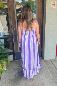 The Sharon Striped Midi Dress-Purple