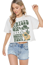 Zutter- Raised On Country Music Cropped Graphic Tee-Antique White