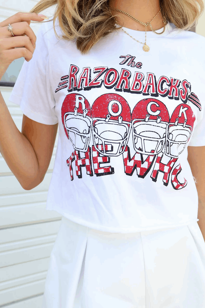 LivyLu-The Who Razorbacks Rock Cropped Tee-White