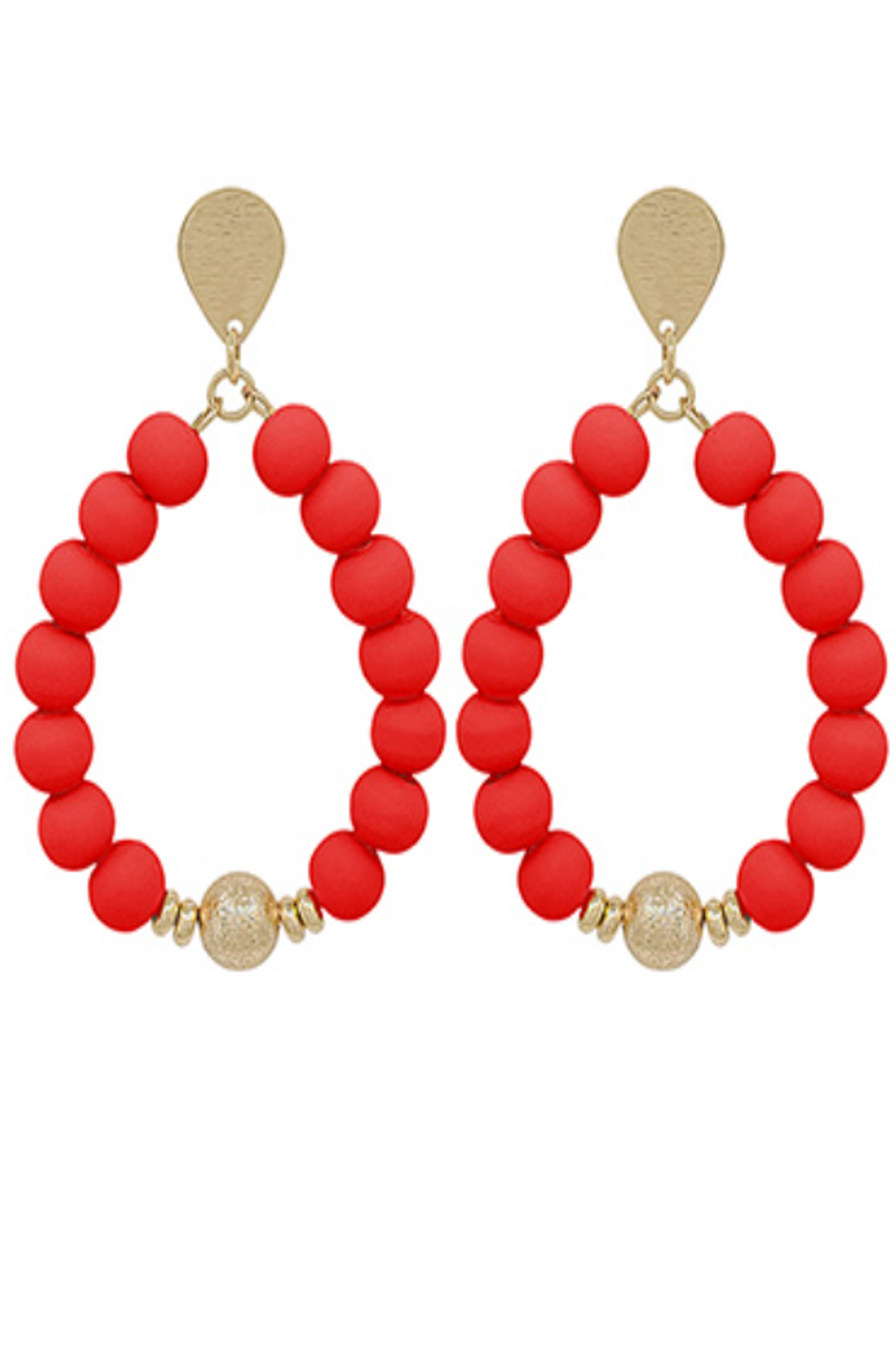 Clay Ball Bead Earrings-Red