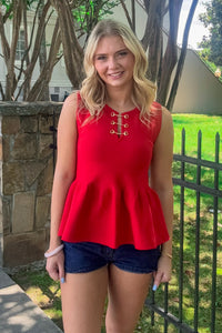 Red Peplum Horsebit Top