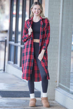 Home For The Holidays Longline Shacket-Red Plaid