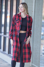 Home For The Holidays Longline Shacket-Red Plaid