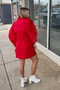 Sunday Morning Statement Sleeve Dress-Red