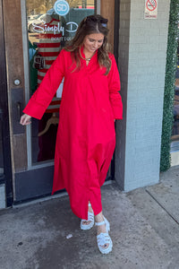 Red Entro Long Sleeve Button up Maxi Dress