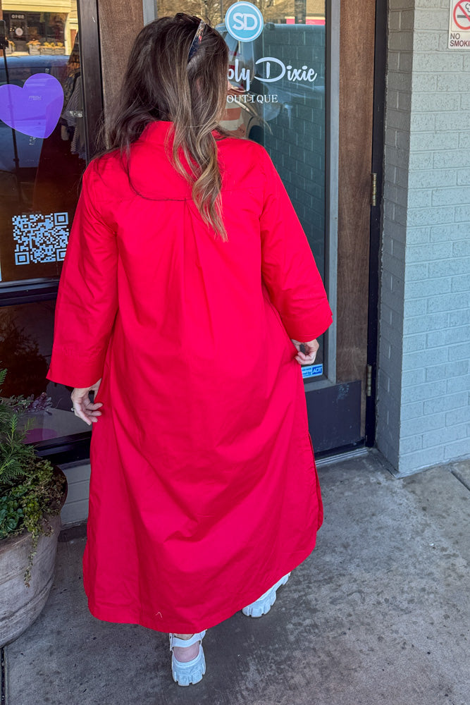 Red Entro Long Sleeve Button up Maxi Dress Back