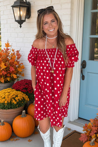 Red Polka Dot Off The Shoulder Dress