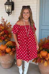 Red Polka Dot Off The Shoulder Dress Gameday